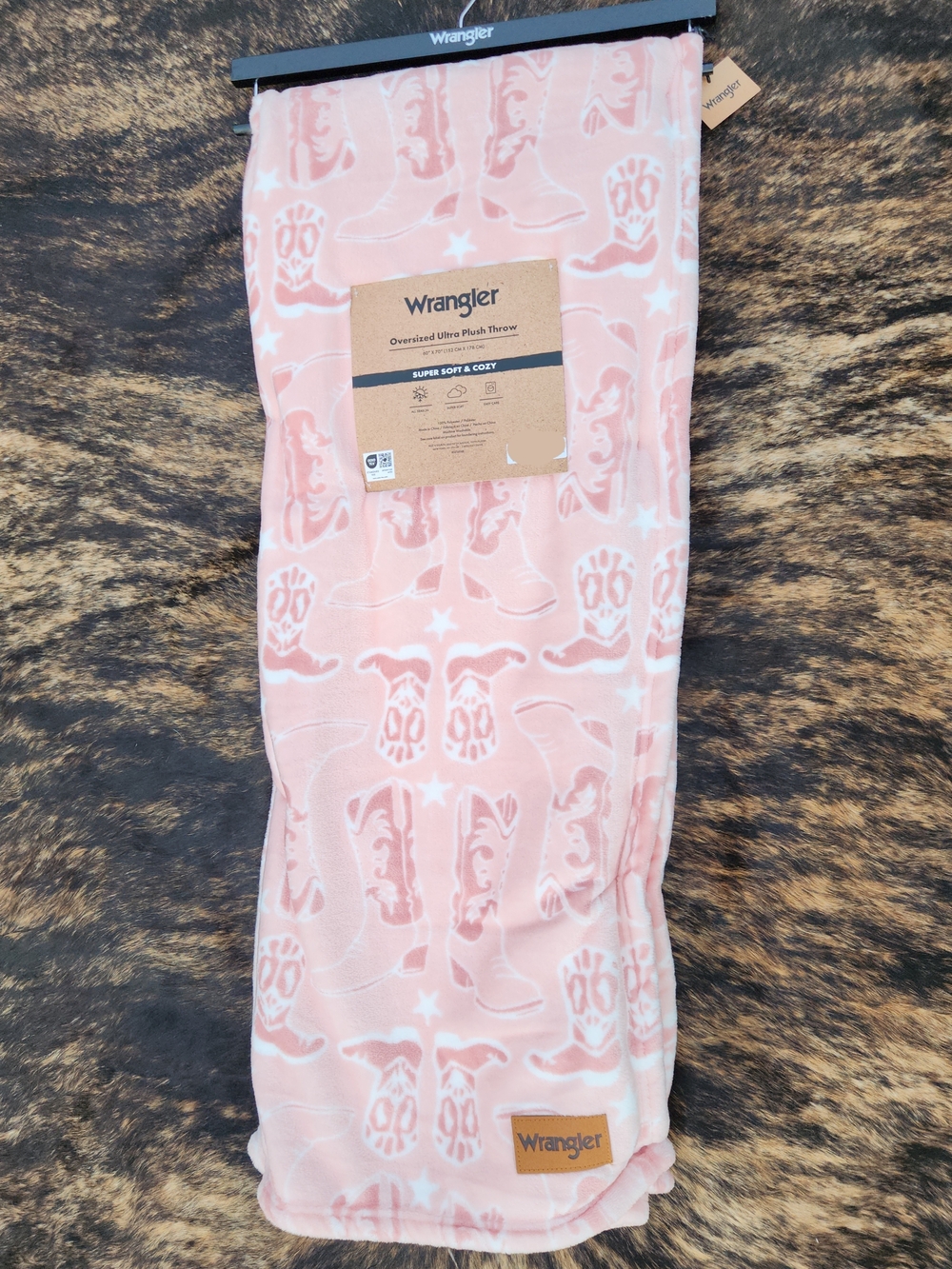 Wrangler Pink Cowboy Boot Plush Throw